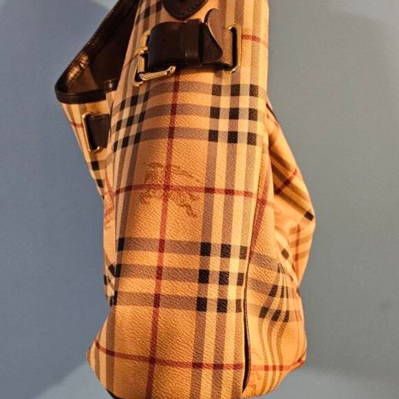 Burberry Beige and Signature Check Pattern Hobo Handbag - Picture 2 of 4